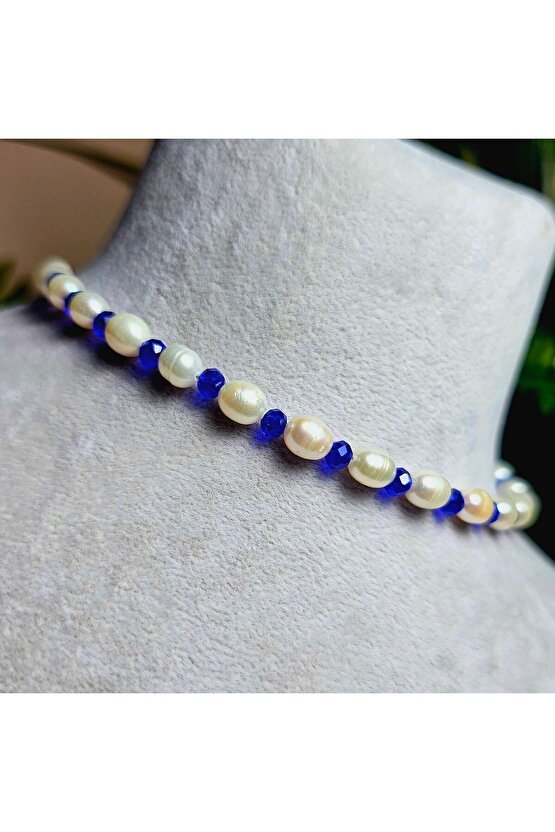 İnci Doğal Taş Halhal - Saks Mavisi - 1 Adet ( El Yapımı Tasarım Ürünler )