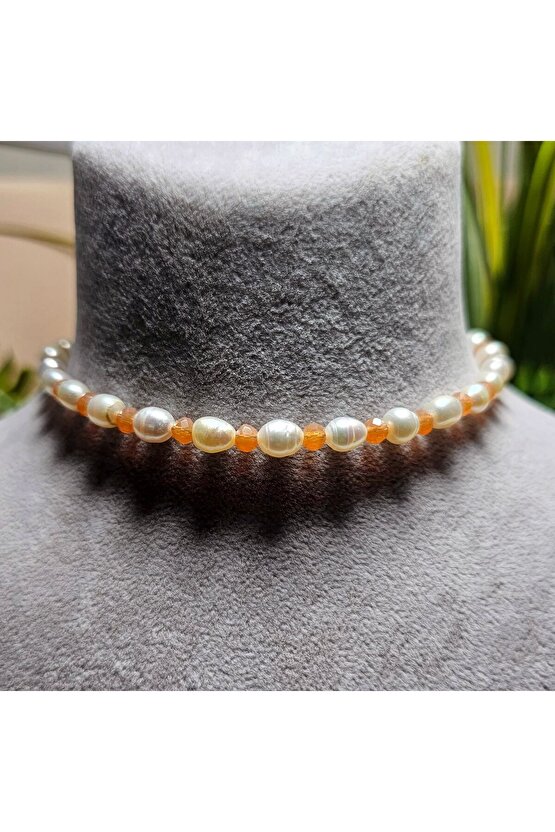 İnci Doğal Taş Halhal -somon - 1 Adet ( El Yapımı Tasarım Ürünler )