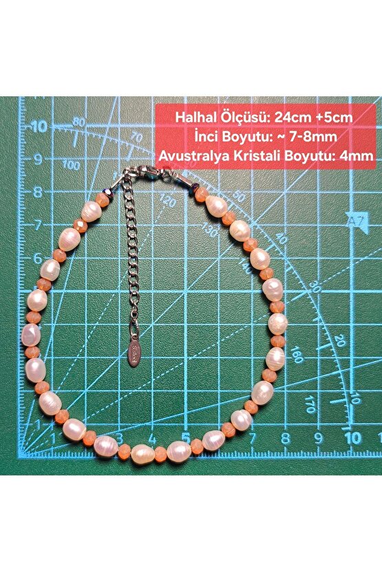 İnci Doğal Taş Halhal -somon - 1 Adet ( El Yapımı Tasarım Ürünler )