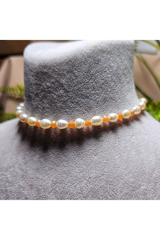 İnci Doğal Taş Halhal -somon - 1 Adet ( El Yapımı Tasarım Ürünler )