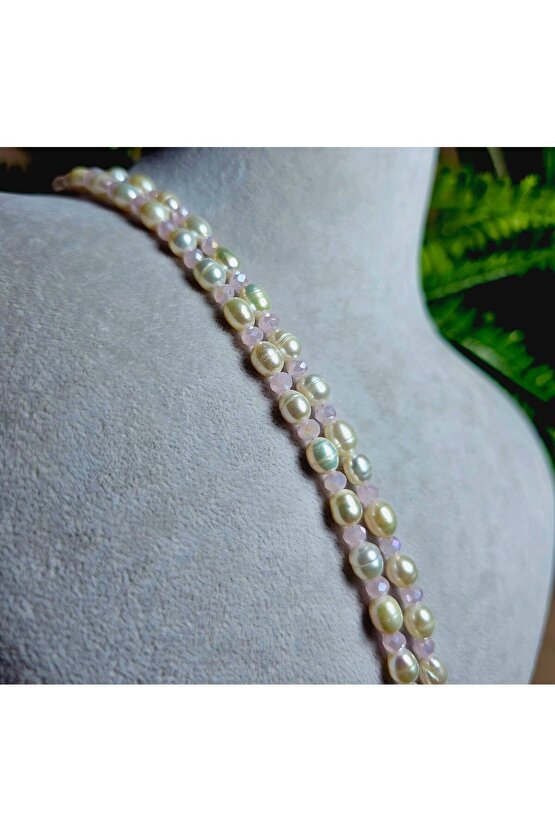 İnci Doğal Taş Halhal - Toz Pembe - 1 Adet ( El Yapımı Tasarım Ürünler )