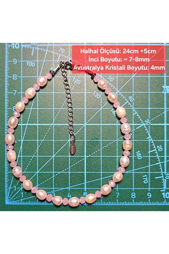 İnci Doğal Taş Halhal - Toz Pembe - 1 Adet ( El Yapımı Tasarım Ürünler )