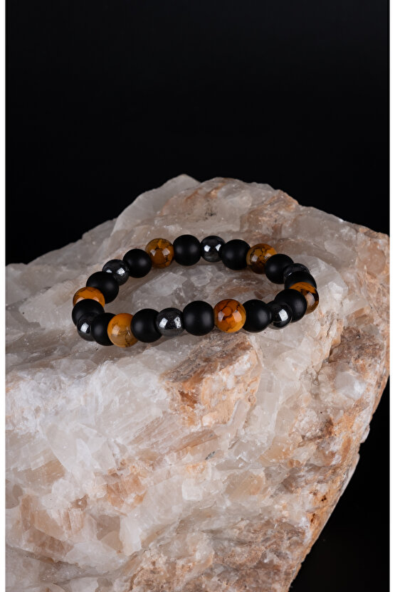 Unisex Koruma Enerji Güç Denge Çakra Bilekliği Kaplangözü Oniks Hematit Hediyelik Bileklik