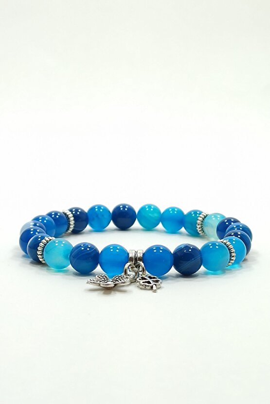 Mavi Akik Doğal Taş Kadın Bileklik Moskova