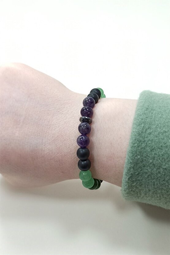Mutluluk Bilekliği Akik Yeşim Aventurin Ametist Oniks Doğal Taş Bileklik Moskova