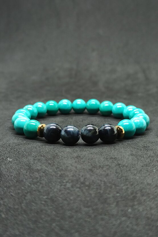 Siyah Kaplan Gözü Turkuaz Doğal Taş Kadın Bileklik Rio