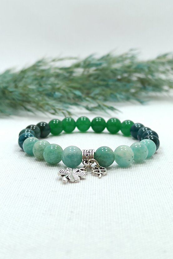 Amazonit Apatit Ve Aventurin Doğal Taş Kadın Bileklik