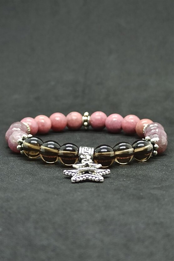 Dumanlı Kuvars Lepidolit Rodonit Doğal Taş Kadın Bileklik Prof