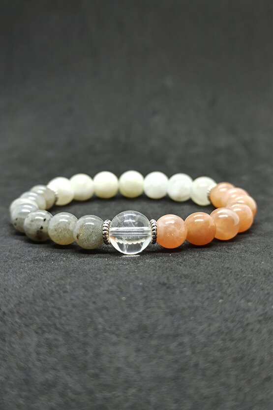 Kristal Kuvars Güneş Taşı Karma Doğal Taş Kadın Bileklik