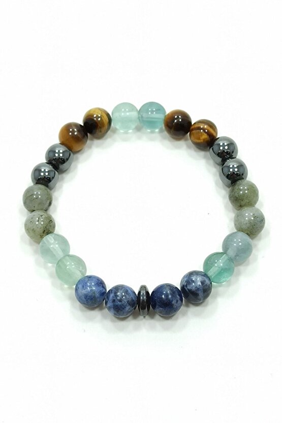 Öğrenci Bilekliği Sodalit Florit Labradorit Hematit Kaplangözü Doğal Taş Bileklik Rio