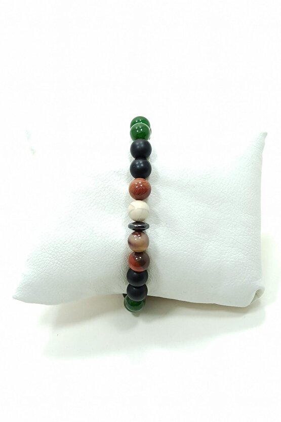 Karar Bilekliği Oniks Jasper Yeşim Hematit Doğal Taş Bileklik Moskova