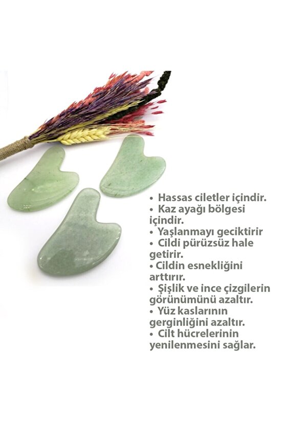 Aventurin Kalpli Doğal Taş Gua Sha Yüz Ve Vücut Masaj Aleti