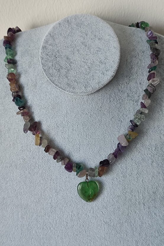 Sertifikalı Florit Kırıktaş Doğaltaş Kalp Kolye