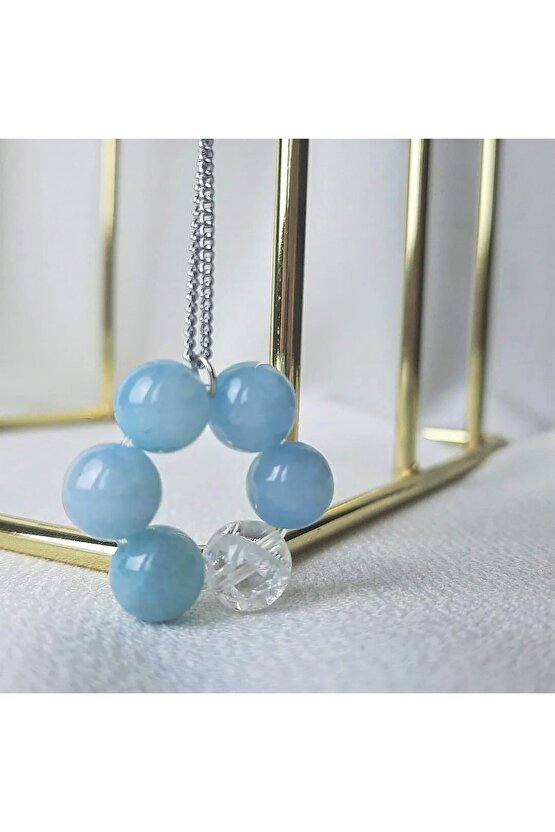 Mavi Kuvars Necef Doğal Taş Kolye Papatya Kolye