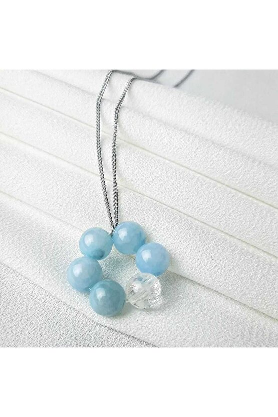 Mavi Kuvars Necef Doğal Taş Kolye Papatya Kolye