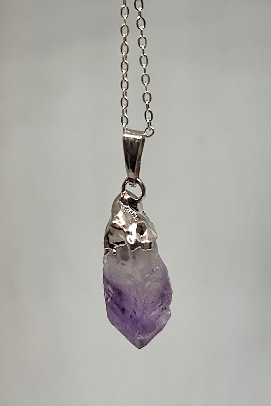 Sertifikalı Ham Ametist Doğaltaş Kolye Zincir