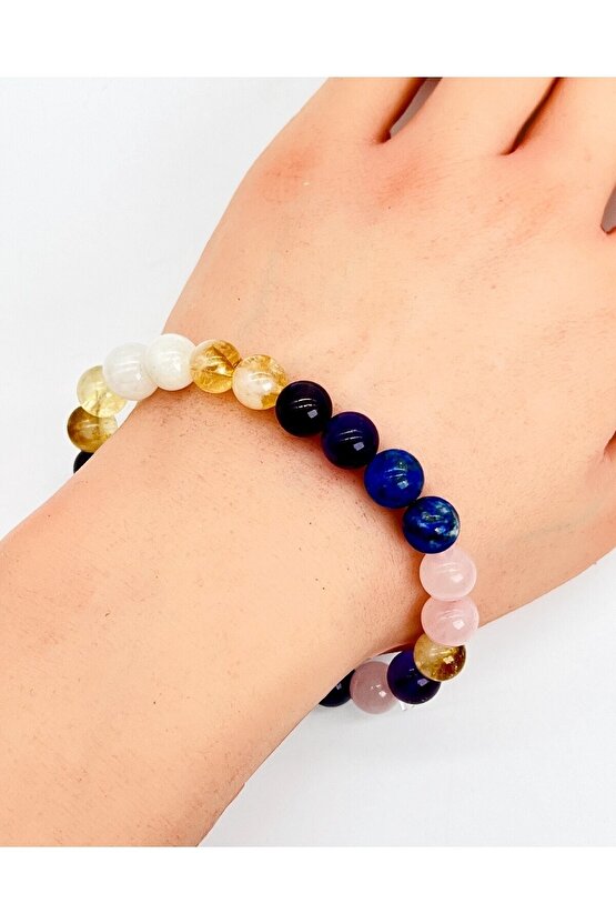 Ametist - Dönüşümlü Sitrin - Lapis - Pembe Kuvars 8 mm Bileklik Unısex