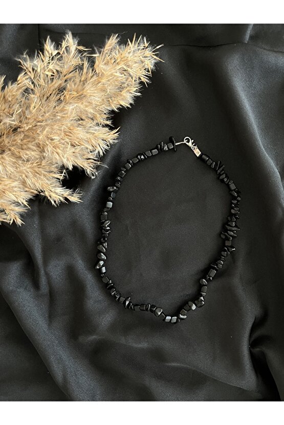 Obsidyen Kırık Doğal Taş Kolye