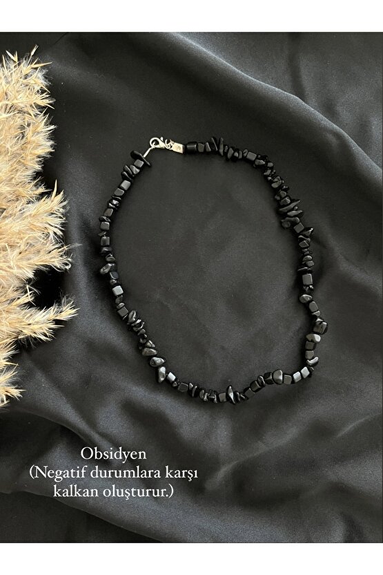 Obsidyen Kırık Doğal Taş Kolye