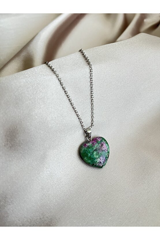 Kalp Kesim Anyolit Doğal Taş Kolye