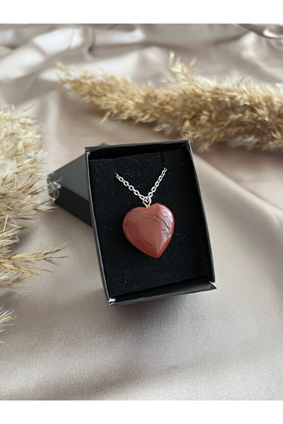 Kalp Kesim Jasper Doğal Taş Kolye