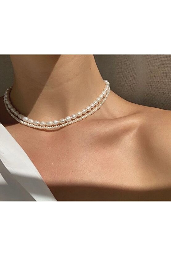 Gerçek Kum ve Arpa İnci Tasarım Kolye