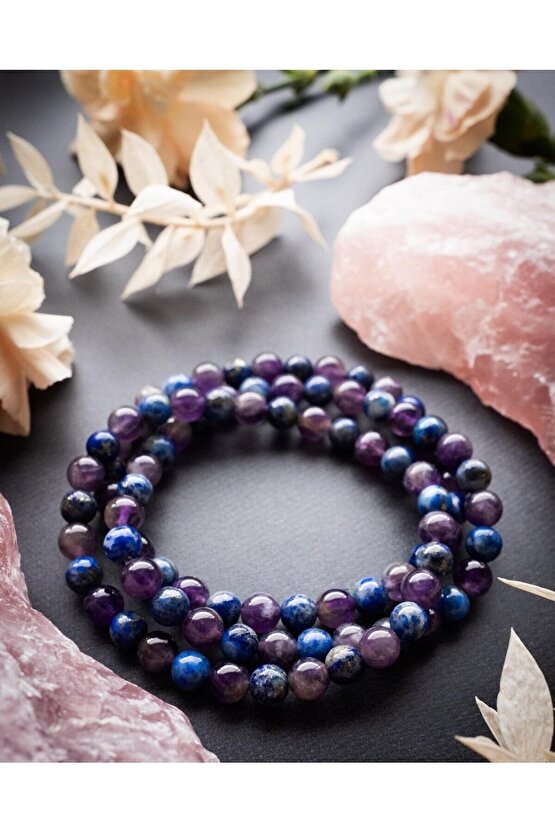 Ametist & Lapis Doğal Taş Bileklik 6 mm