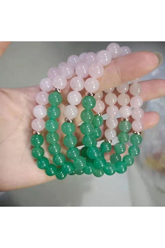 Pembe Kuvars & Aventurin Doğal Taş Bileklik 8mm