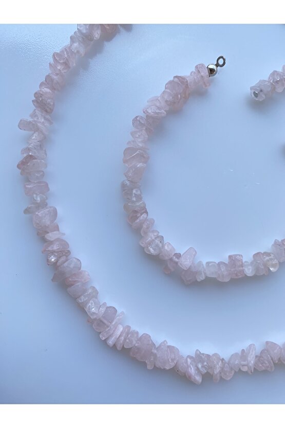 Pembe Kuvars Kırıktaş Doğal Taş Set