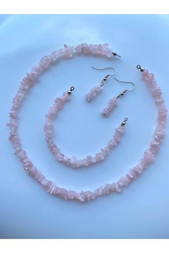 Pembe Kuvars Kırıktaş Doğal Taş Set