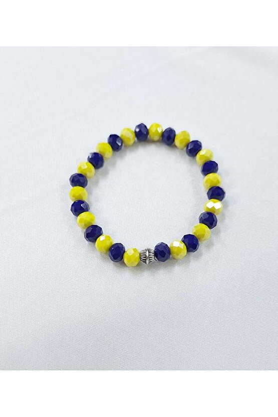 Sarı-Lacivert Renkli Kristal Cam Bileklik |Unisex|Hediye Ve Günlük Şık Aksesuar Kombin|Sarı Lacivert