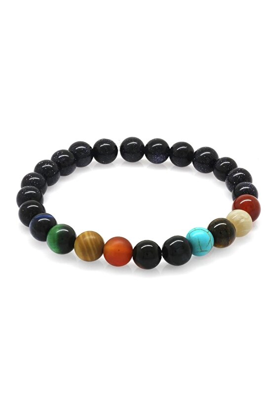 Küre Kesim Çoklu Doğaltaş Yıldız-gezegen Kombinli Erkek Şans Bilekliği