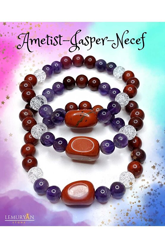 Orijinal Doğaltaş Ametist - Jasper- Necef Tasarım Bileklik