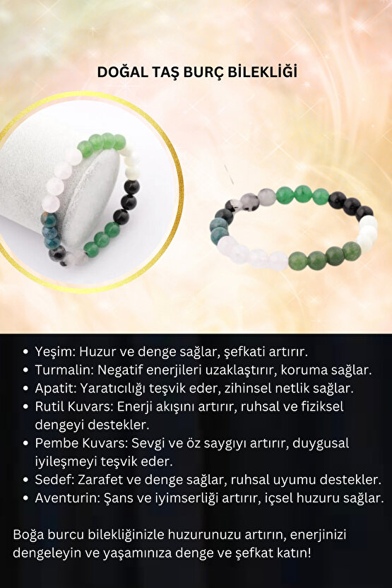 -HUZUR VE DENGE-Boğa Burcu Taşlarından Oluşan Doğal Taş Bileklik