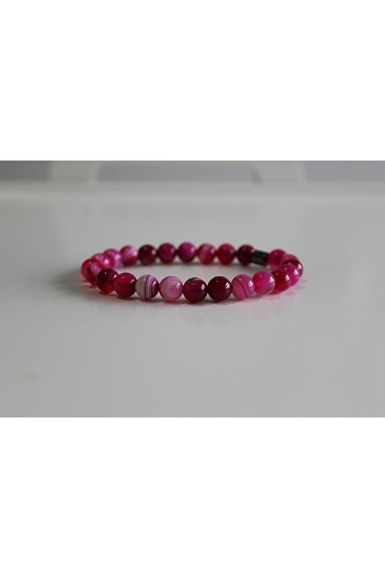 Akik Doğaltaş Pembe Küre Kesim Bileklik