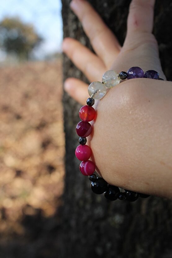 Oğlak Kadın Ametist Oniks Sitrin Yıldıztaşı Akik Doğaltaş Burç Bilekliği