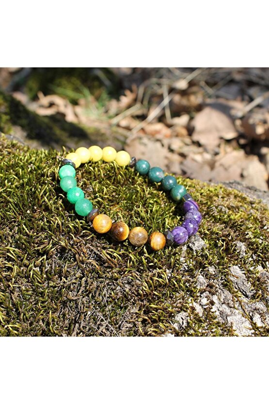 Yay Burcu Kaplan Gözü Aventurin Kan Taşı Peridot (ZEBERCET) Çeroit 8 Mm Bleklik