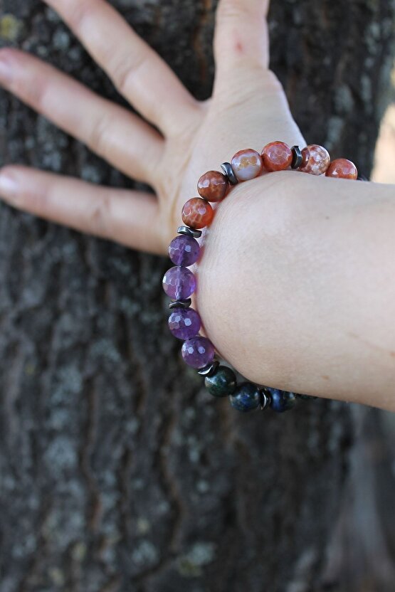 Kova Burcu Lapis Lazuli Aventurin Apatit Opal Akik Hematit Azurit Doğaltaş 8 Mm Küre Burç Bilekliği
