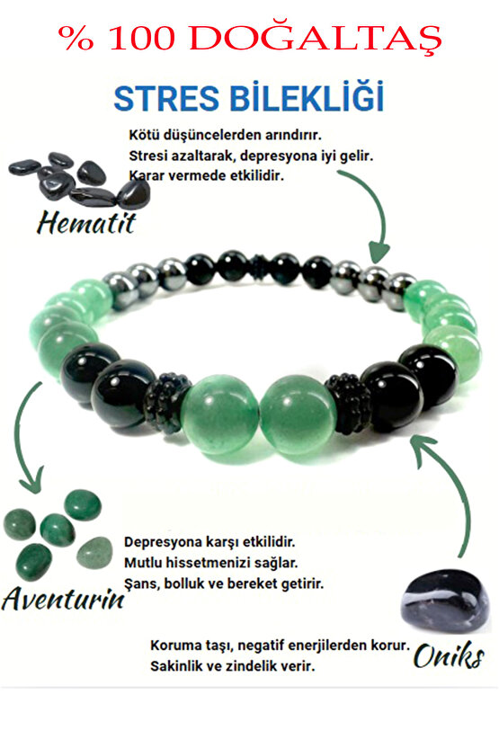 STRES BİLEKLİĞİ-%100 DOĞATAŞ BİLEKLİK-(ONİKS-AVENTURİN-HEMATİT BİLEKLİK)