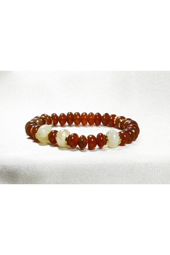 Kırmızı Akik ve Sitrin Doğal Taş Kadın Bileklik