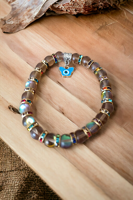 Termal Kuvars Desenli Doğal Taş Bileklik Renkli Rondela  Bileklik Orijinal Taş