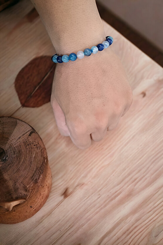 Mavi Akik Taşı Doğal Taş Bileklik Boğaz Çakrası Bileklik İletişim Beceri Bilekliği