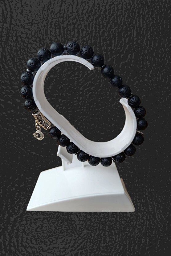 Elektroliz Taşı Lav Taşı Siyah Lav Taşı Bileklik Türk Bayraklı metal Doğal Taş Bileklik