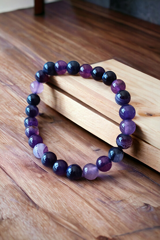 Mor Akik Taşı Bileklik Nazar Bilekliği Stres Giderici Bileklik Mantık Bilekliği Doğal Taş