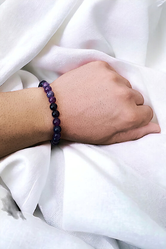 Mor Akik Taşı Bileklik Nazar Bilekliği Stres Giderici Bileklik Mantık Bilekliği Doğal Taş