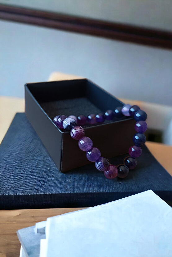 Mor Akik Taşı Bileklik Nazar Bilekliği Stres Giderici Bileklik Mantık Bilekliği Doğal Taş