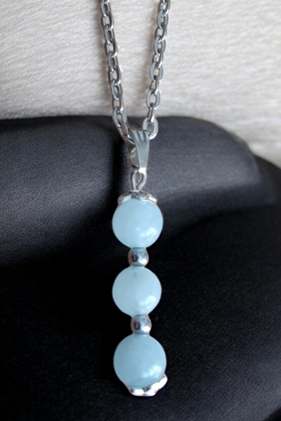 Akuamarin kolye doğal taş kolye zincirli kadın kolye hediyelik kolye