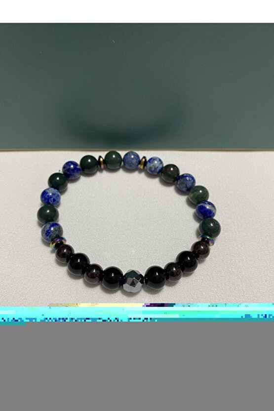 Terahertz, Lal Taşı, Lapis Lazuli, Kan Taşı, Obsidyen Doğal Taş Bileklik