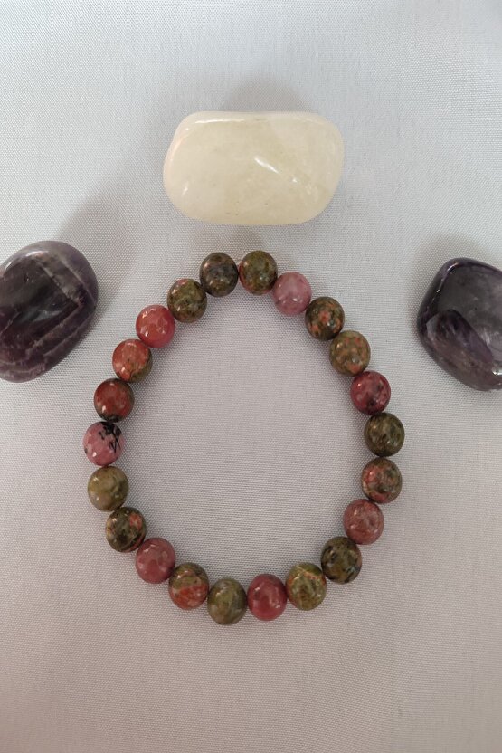 Sertifikalı Unakit Rodonit Doğaltaş Bileklik