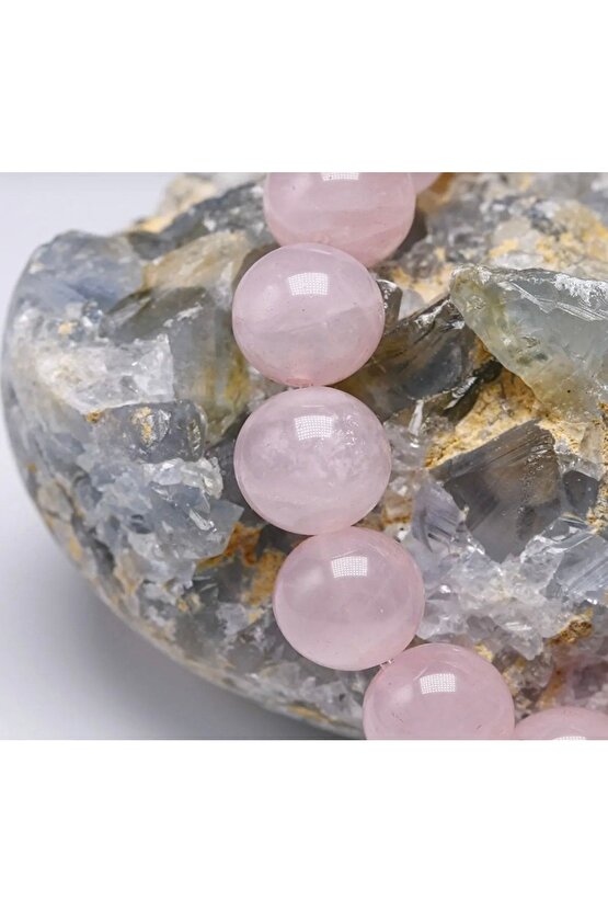 Doğal Taş Pembe Kuvars Bileklik(kalbi Iyileştirme Romantik Bağlılığı Teşvik Etme )
